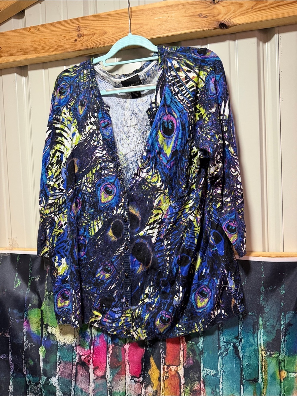 Lane Bryant Peacock-Print Open Cardigan in Blue and Green 18/20 plus size